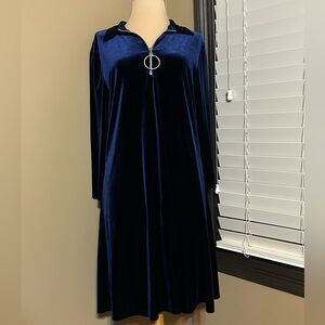 MSK Navy Long Sleeve Velvet Dress